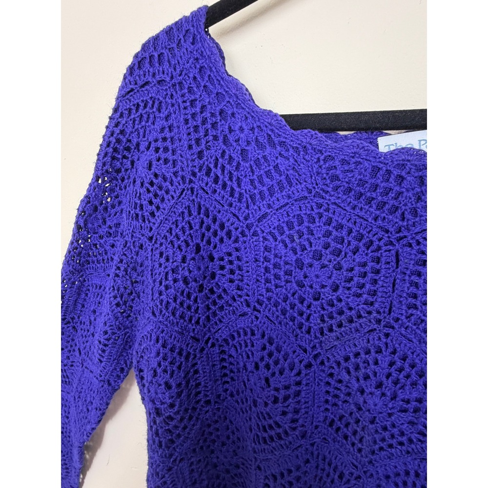 The Paragon Royal Blue Crochet Knit Sweater Ramie Cotton Lace Scoop Neck Large